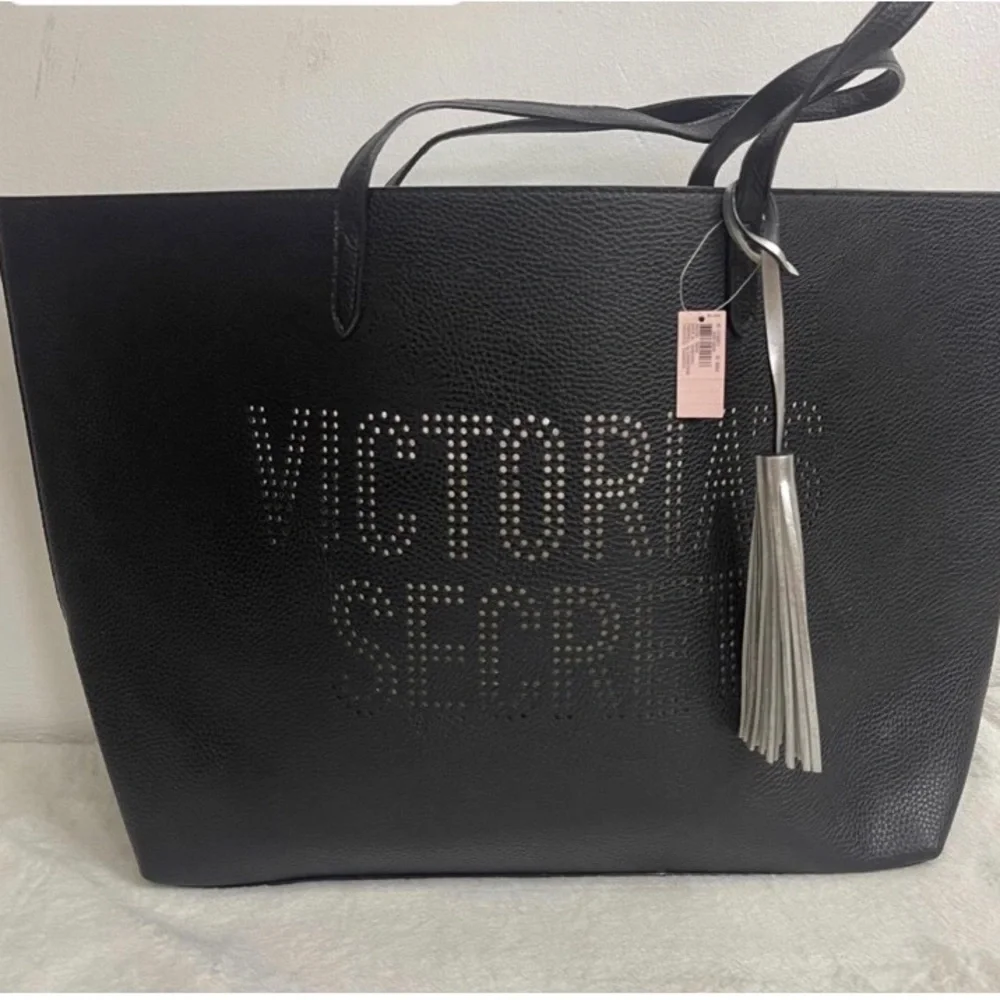 Victoria's Secret || Limited Edition Laser Cut Tote Black with Silver Tassel